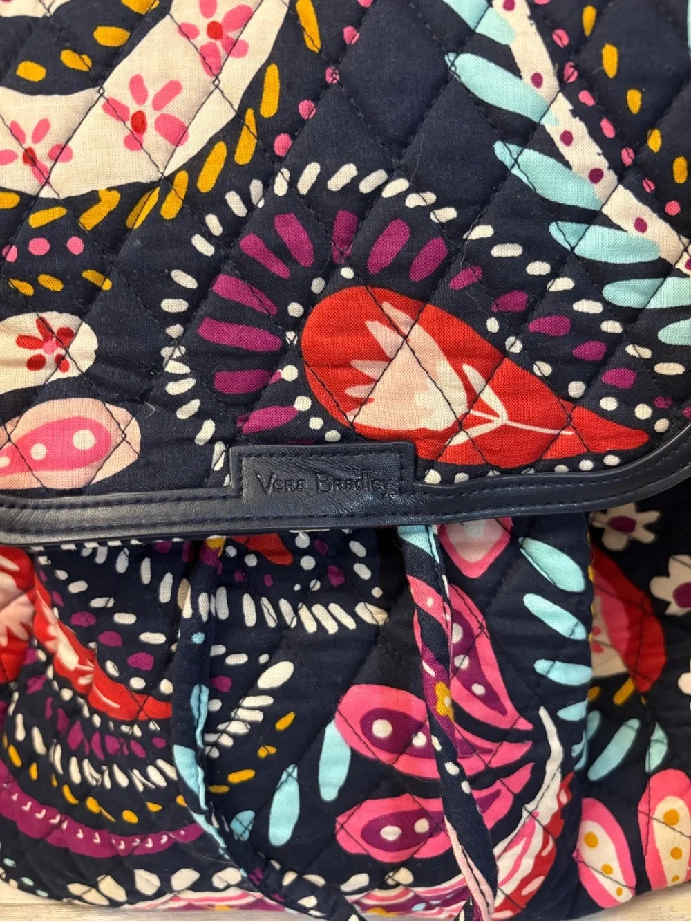 Vera Bradley Quilted Navy Backpack with Multi-Color Paisley Retired Pattern